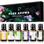 Essential Oils Set by Pure Aroma - Top 6 Aromatherapy Oils Gift Set-6 Pack, 10ml (Eucalyptus, Lavender, Lemongrass, Sweet Orange, Peppermint, Tea Tree)
